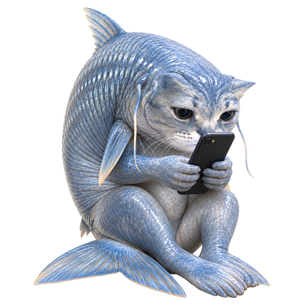 catfihonfone cut out, seated, absorbed in its phone